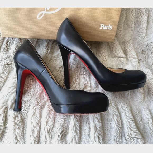 Louboutin Bruges 120 Black Leather Pumps Size 38.5 (US 8.5) - Picture 2 of 8